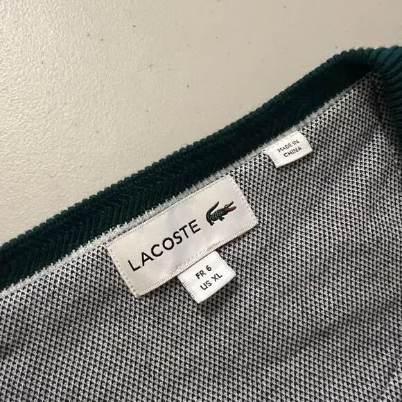 Lacoste Green Unisex V Neck 100% Cotton Pullover Sweater Size XL